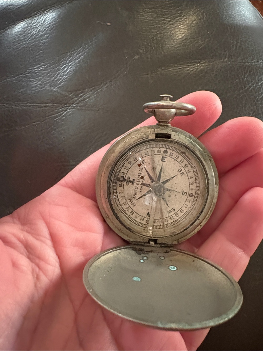 Vintage Pocket Compass Accent in Brass Tone